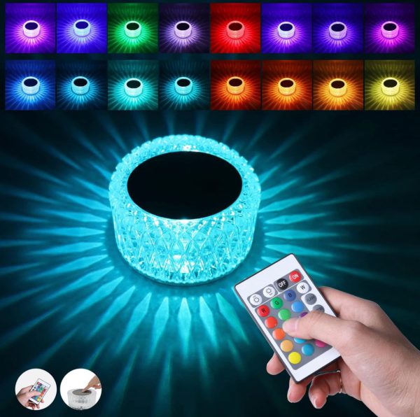 Led Crystal Table Lamp, 16 Color+remote Control
