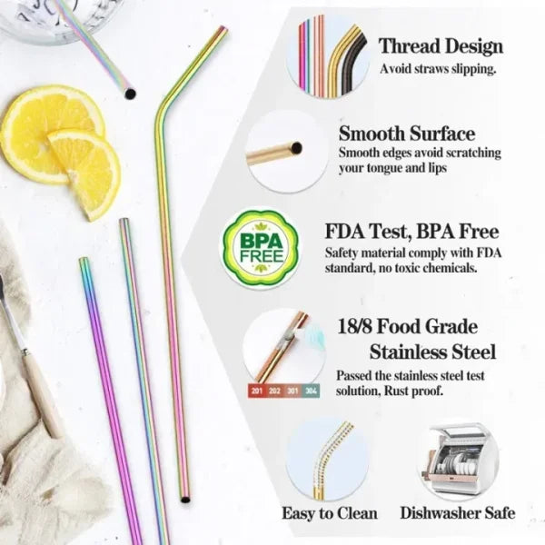 Set Of 6 Colorful Reusable Metal Straws