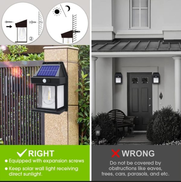 Solar Powered Motion Sensor Led Wall Lamp (black)