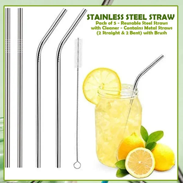 Stainless Steel Straw 5 Pcs Pack