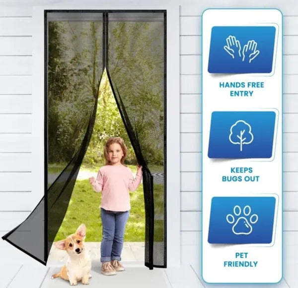 Hands-free Retractable Magic Mesh Screen Door