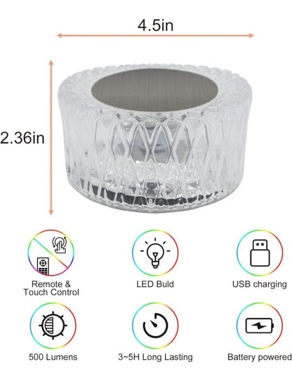 Led Crystal Table Lamp, 16 Color+remote Control